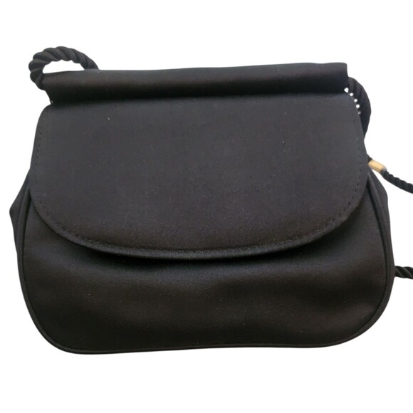 Bloomingdale's Handbags - Bloomingdale’s Vintage Black Satin Evening Shoulder Bag Purse 80s 90s Formal